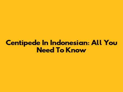 Centipede In Indonesian: All You Need To Know