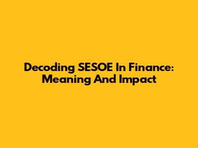 Decoding SESOE In Finance: Meaning And Impact