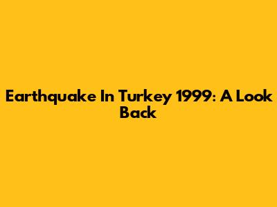 Earthquake In Turkey 1999: A Look Back