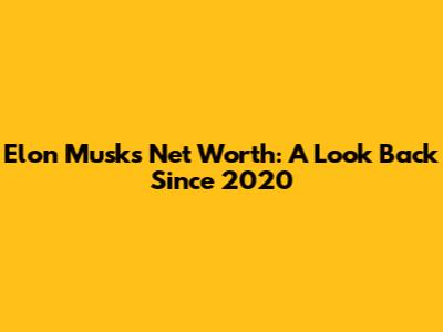 Elon Musk's Net Worth: A Look Back Since 2020