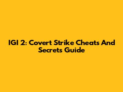 IGI 2: Covert Strike Cheats And Secrets Guide