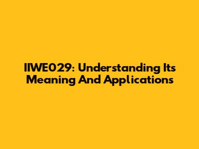 IIWE029: Understanding Its Meaning And Applications