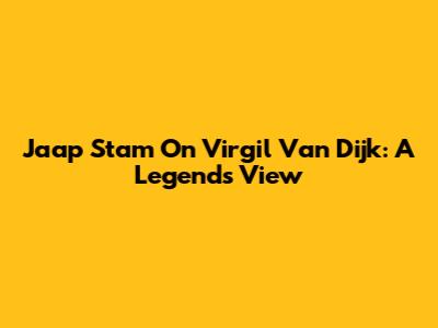 Jaap Stam On Virgil Van Dijk: A Legend's View