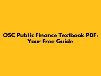 OSC Public Finance Textbook PDF: Your Free Guide