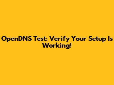 OpenDNS Test: Verify Your Setup Is Working!