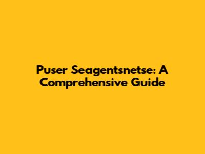 Puser Seagentsnetse: A Comprehensive Guide