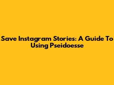 Save Instagram Stories: A Guide To Using Pseidoesse
