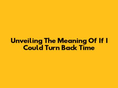 Unveiling The Meaning Of 'If I Could Turn Back Time'